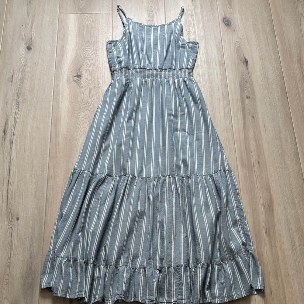 Toad&Co Blue and White Striped Linen Midi Dress